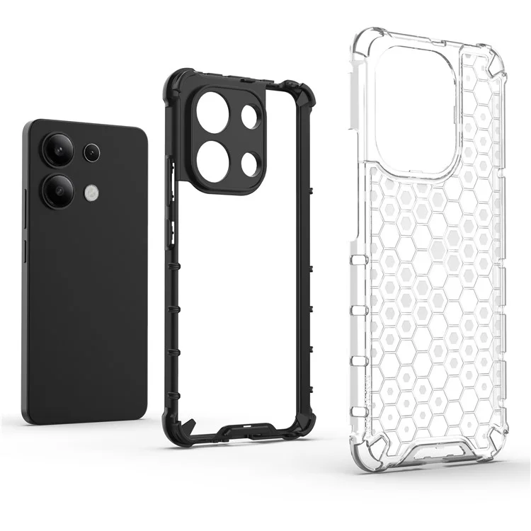 For Xiaomi Redmi Note 13 4G Case Honeycomb Design PC + TPU Phone Cover - Black