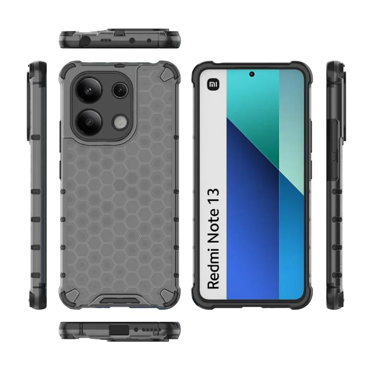 For Xiaomi Redmi Note 13 4G Case Honeycomb Design PC + TPU Phone Cover - Black