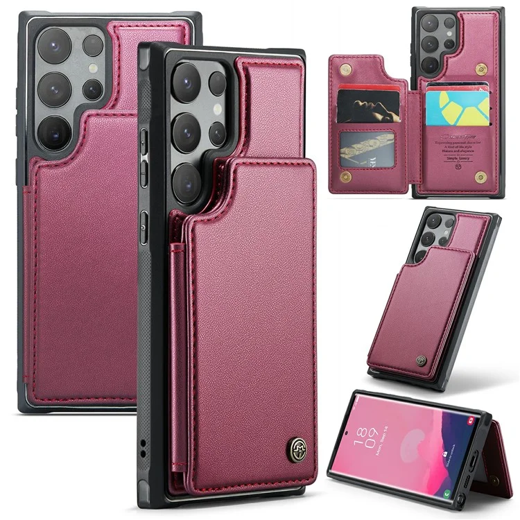 For Samsung Galaxy S24 Ultra Phone Case CASEME C22 Leather Back Cover with RFID Blocking Card Slots - Red