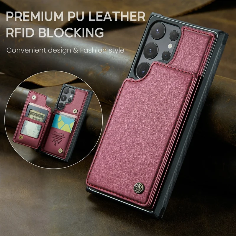 For Samsung Galaxy S24 Ultra Phone Case CASEME C22 Leather Back Cover with RFID Blocking Card Slots - Red