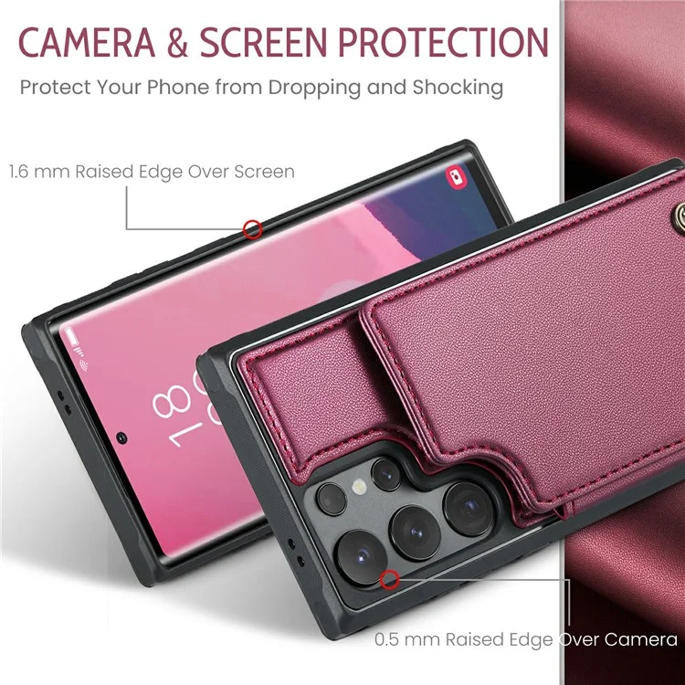 For Samsung Galaxy S24 Ultra Phone Case CASEME C22 Leather Back Cover with RFID Blocking Card Slots - Red