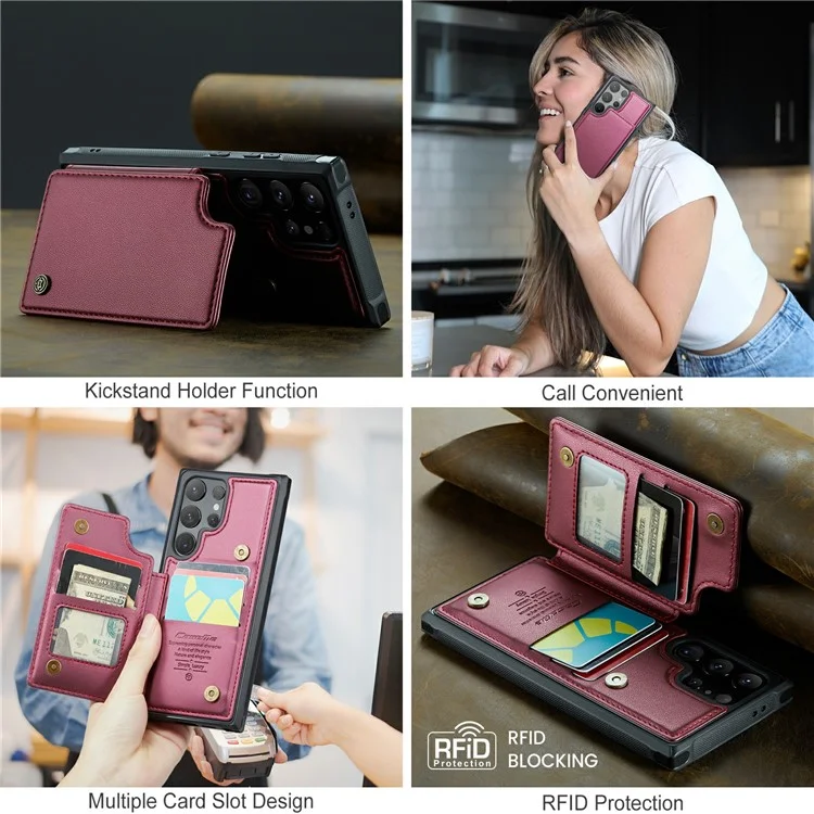 For Samsung Galaxy S24 Ultra Phone Case CASEME C22 Leather Back Cover with RFID Blocking Card Slots - Red