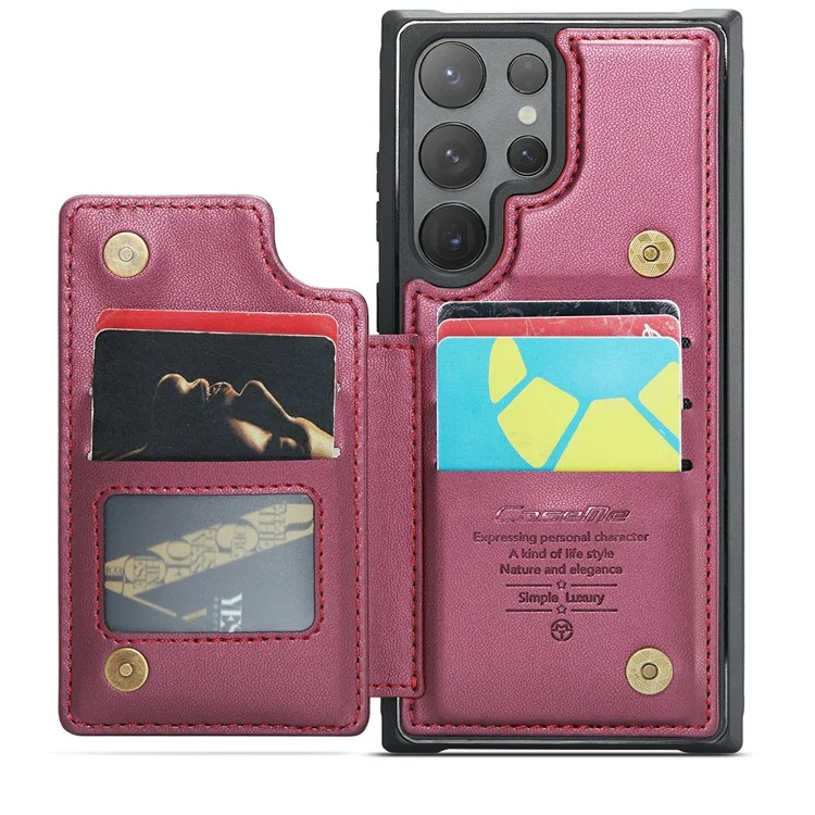 For Samsung Galaxy S24 Ultra Phone Case CASEME C22 Leather Back Cover with RFID Blocking Card Slots - Red