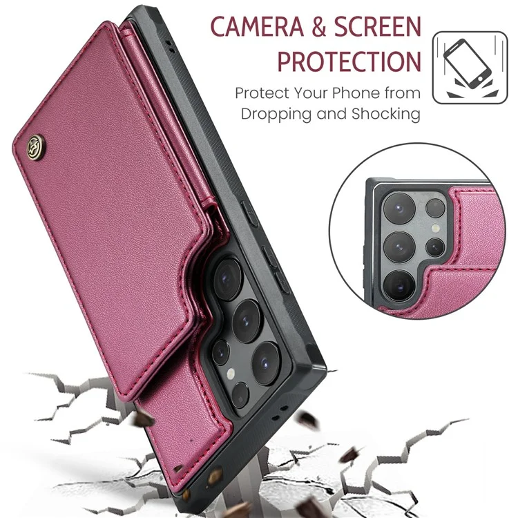 For Samsung Galaxy S24 Ultra Phone Case CASEME C22 Leather Back Cover with RFID Blocking Card Slots - Red