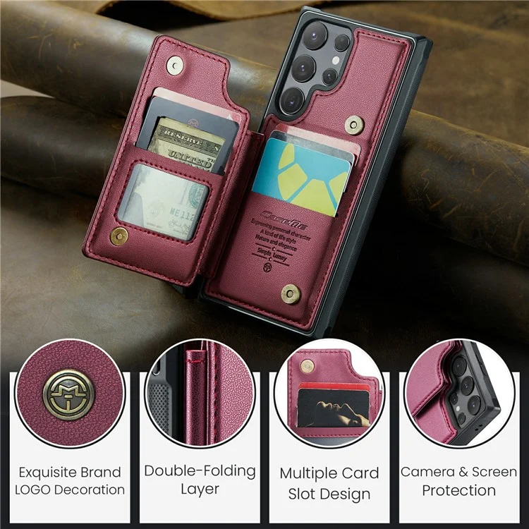 For Samsung Galaxy S24 Ultra Phone Case CASEME C22 Leather Back Cover with RFID Blocking Card Slots - Red
