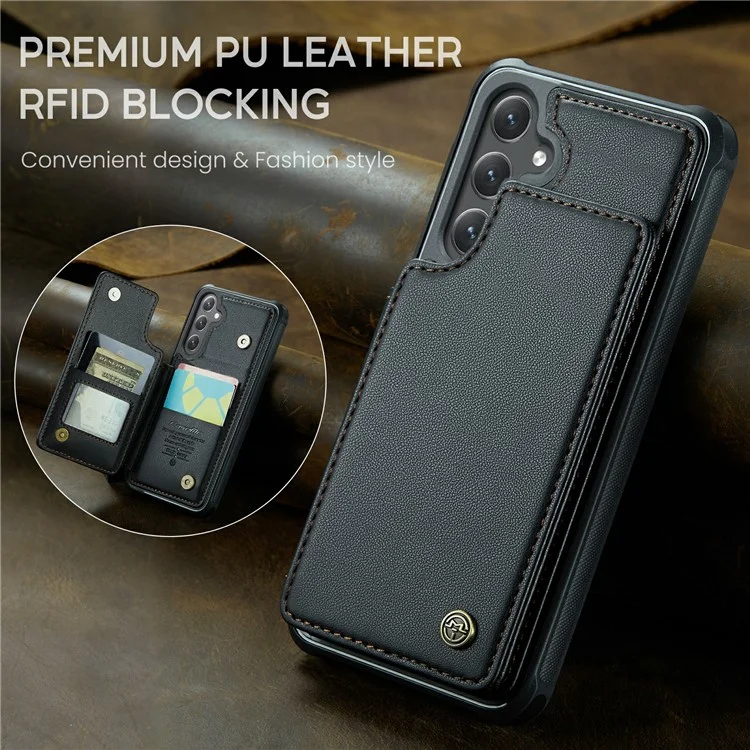 CASEME C22 Series For Samsung Galaxy S24 Case RFID Blocking Leather Phone Cover with 3 Card Slots - Black