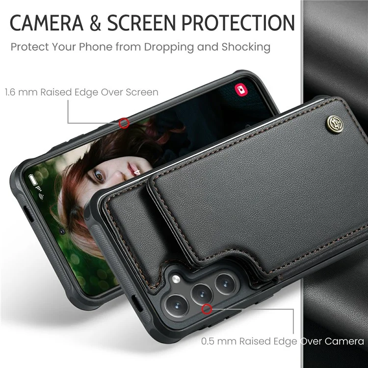 CASEME C22 Series For Samsung Galaxy S24 Case RFID Blocking Leather Phone Cover with 3 Card Slots - Black