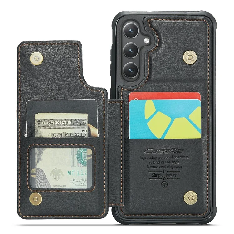 For Samsung Galaxy S24 Phone Case CASEME C22 Leather Back Cover with RFID Blocking Card Slots - Black