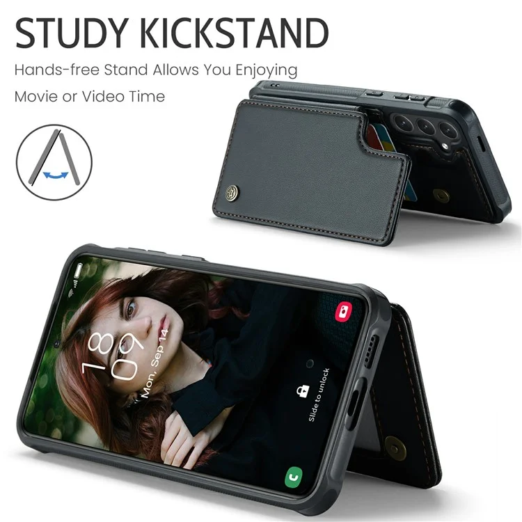 For Samsung Galaxy S24 Phone Case CASEME C22 Leather Back Cover with RFID Blocking Card Slots - Black
