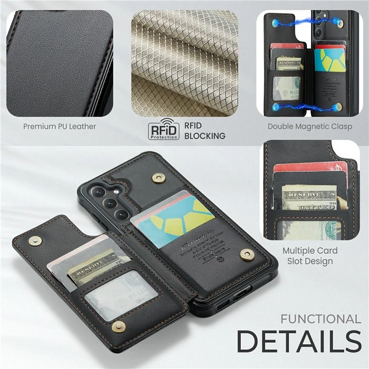CASEME C22 Série Pour Samsung Galaxy S24+ Étui RFID Blocking Kickstand Housse de téléphone - Noir