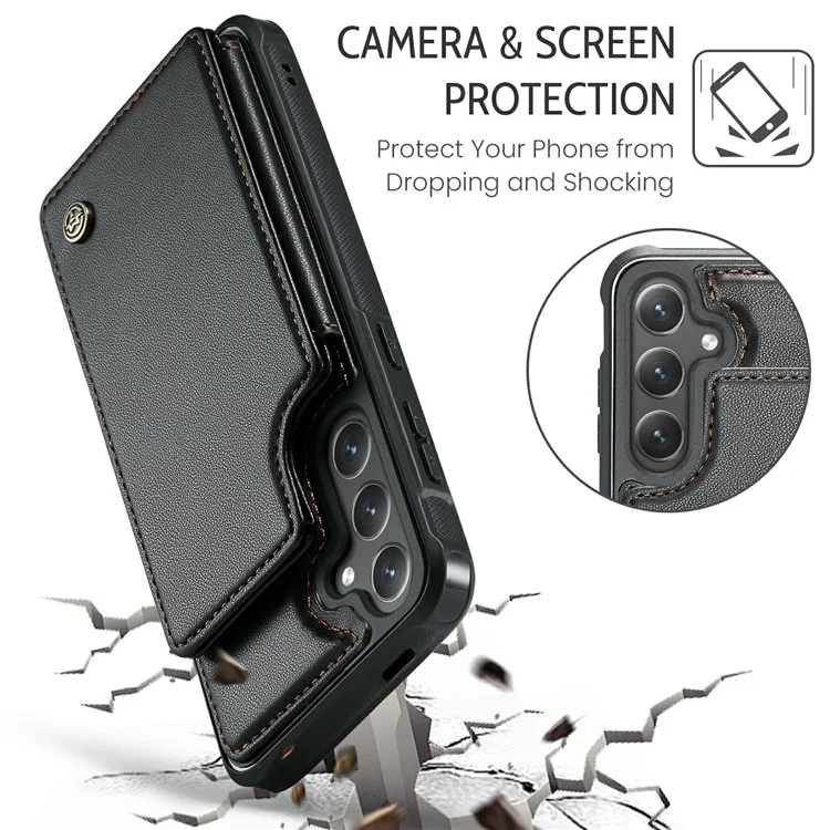 CASEME C22 Série Pour Samsung Galaxy S24+ Étui RFID Blocking Kickstand Housse de téléphone - Noir