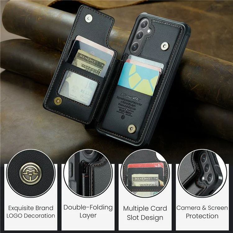 CASEME C22 Série Pour Samsung Galaxy S24+ Étui RFID Blocking Kickstand Housse de téléphone - Noir