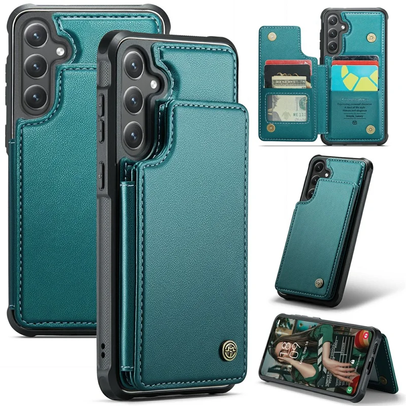 For Samsung Galaxy S24+ Phone Case CASEME C22 Leather Back Cover with RFID Blocking Card Slots - Green