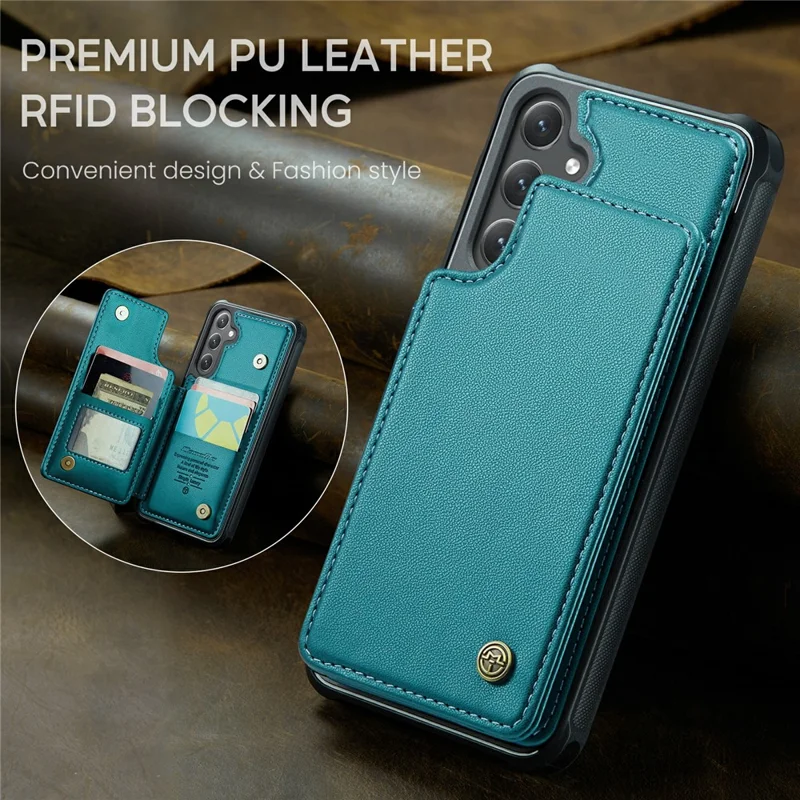 For Samsung Galaxy S24+ Phone Case CASEME C22 Leather Back Cover with RFID Blocking Card Slots - Green