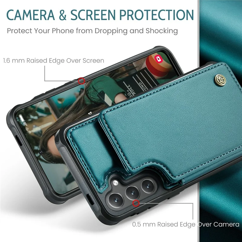 For Samsung Galaxy S24+ Phone Case CASEME C22 Leather Back Cover with RFID Blocking Card Slots - Green