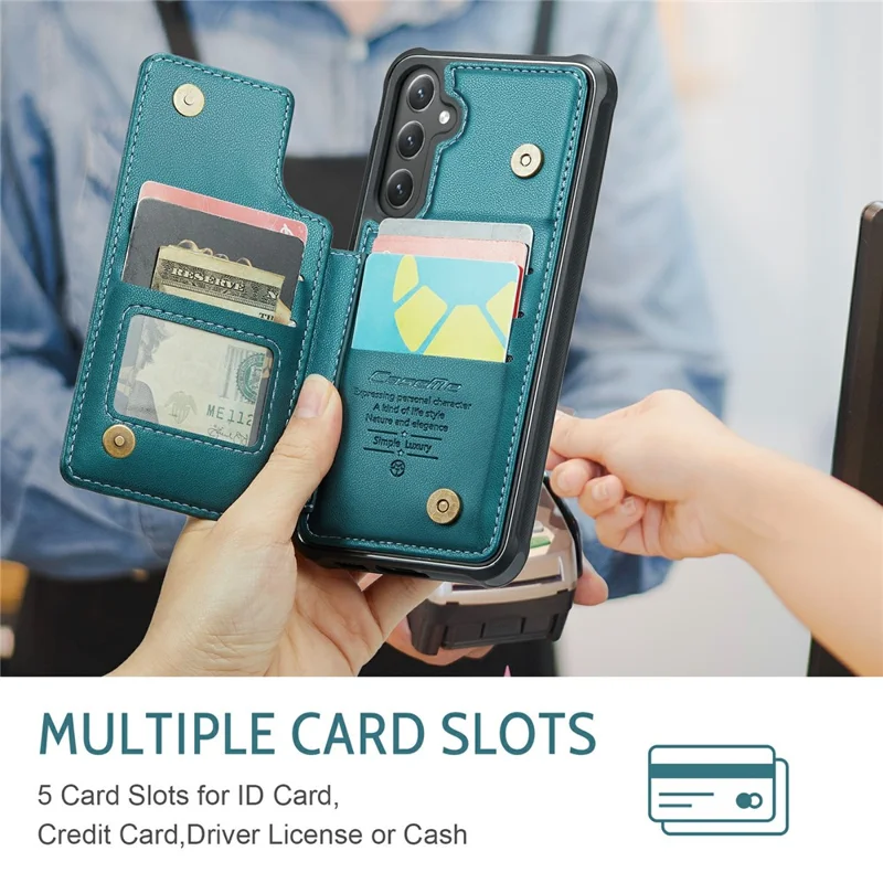 For Samsung Galaxy S24+ Phone Case CASEME C22 Leather Back Cover with RFID Blocking Card Slots - Green