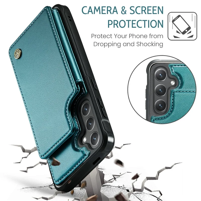 For Samsung Galaxy S24+ Phone Case CASEME C22 Leather Back Cover with RFID Blocking Card Slots - Green