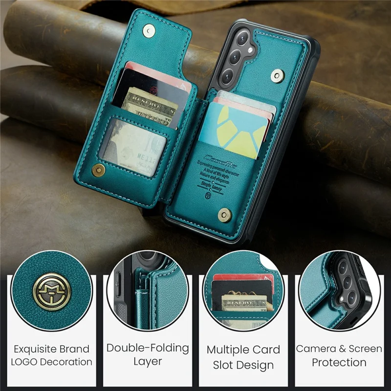 For Samsung Galaxy S24+ Phone Case CASEME C22 Leather Back Cover with RFID Blocking Card Slots - Green