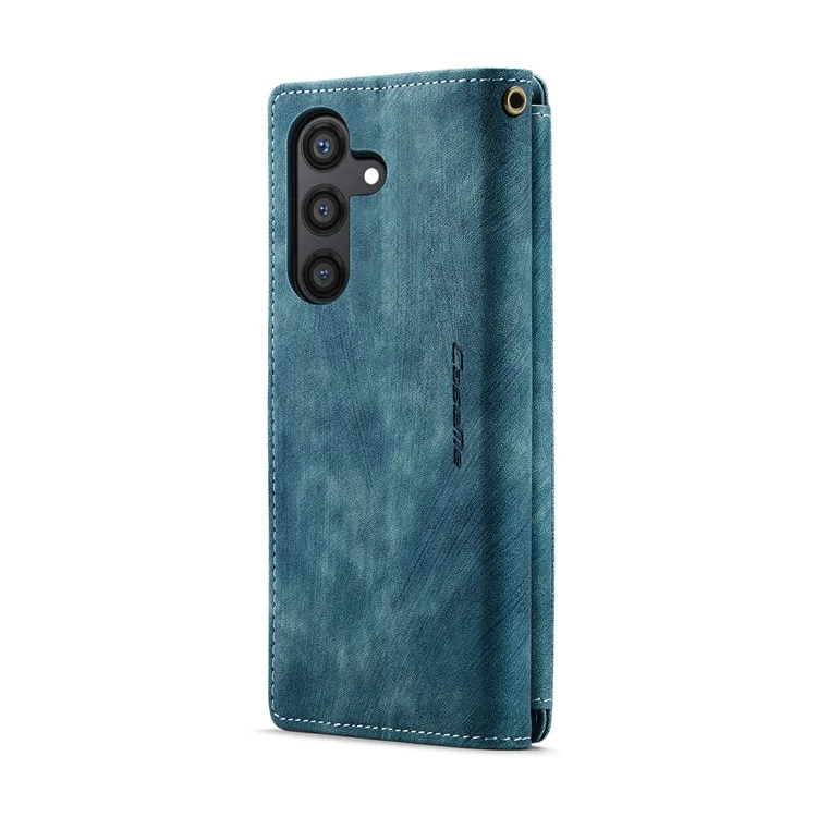 For Samsung Galaxy S24 Phone Cases with Strap CASEME C30 Zipper Multiple Card Holder PU Leather Cover - Blue
