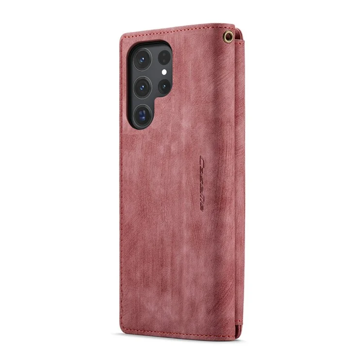 CASEME C30 Series für Samsung Galaxy S24 Ultra Hülle 10 Kartenfächer Handyhülle Reißverschlusstaschen für Bargeld - Rot