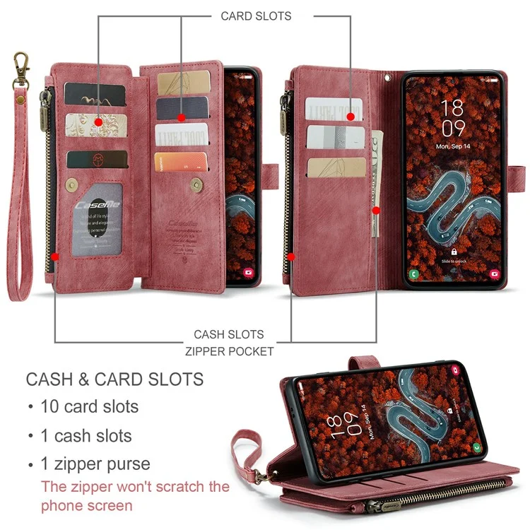CASEME C30 Series para Samsung Galaxy S24+ Case 10 Suporte para Cartão Capa de Telefone de Couro - Vermelho