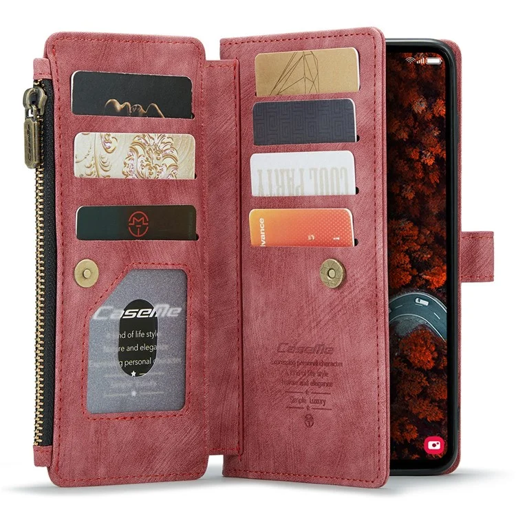CASEME C30 Series para Samsung Galaxy S24+ Case 10 Suporte para Cartão Capa de Telefone de Couro - Vermelho