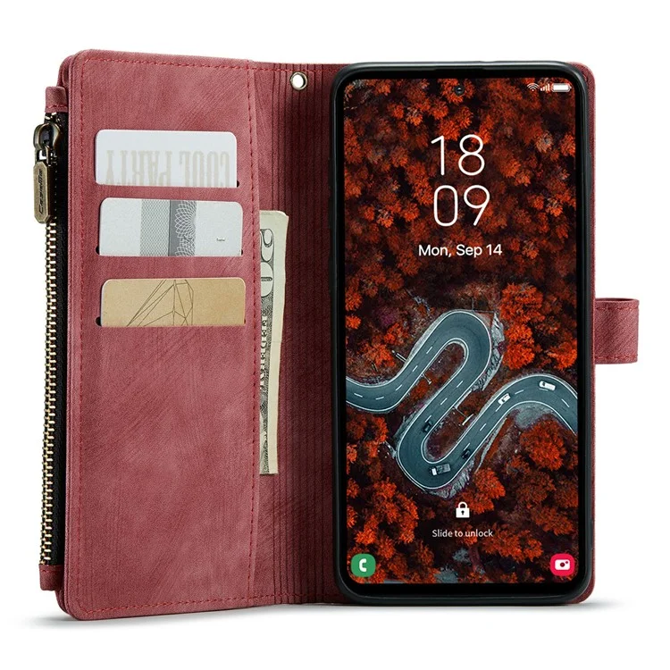 CASEME C30 Series para Samsung Galaxy S24+ Case 10 Suporte para Cartão Capa de Telefone de Couro - Vermelho
