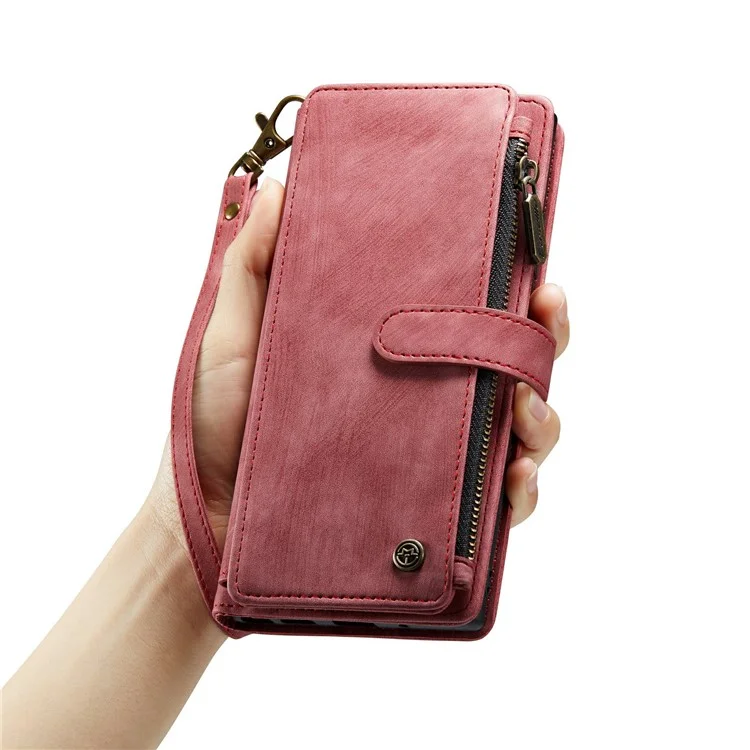 CASEME C30 Series para Samsung Galaxy S24+ Case 10 Suporte para Cartão Capa de Telefone de Couro - Vermelho