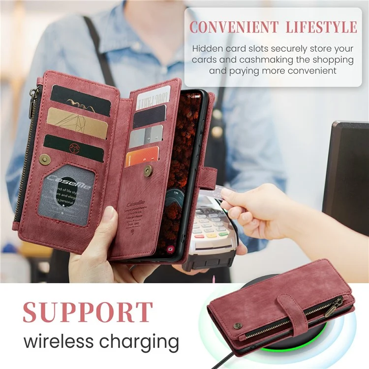 CASEME C30 Series para Samsung Galaxy S24+ Case 10 Suporte para Cartão Capa de Telefone de Couro - Vermelho