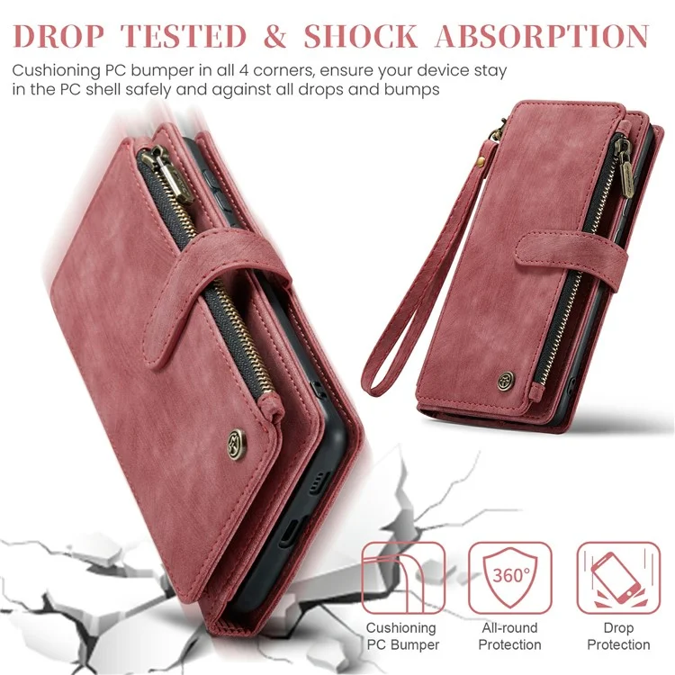 CASEME C30 Series para Samsung Galaxy S24+ Case 10 Suporte para Cartão Capa de Telefone de Couro - Vermelho