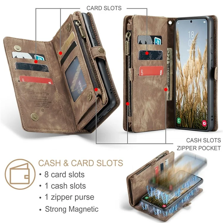 CASEME 008 Series para Samsung Galaxy S24 Capa de Couro Magnética Destacável - Marrom