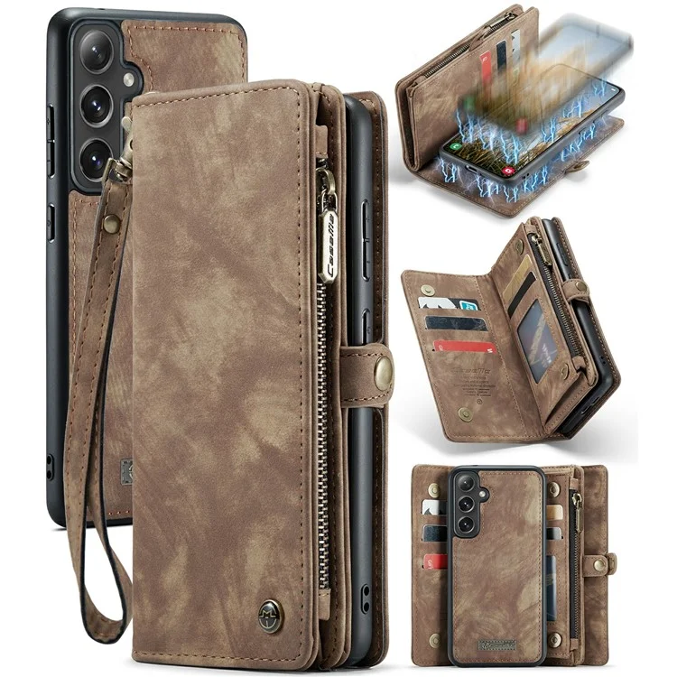 For Samsung Galaxy S24+ Phone Cases CASEME Leather Cover with Detachable Wallet and Strap - Brown