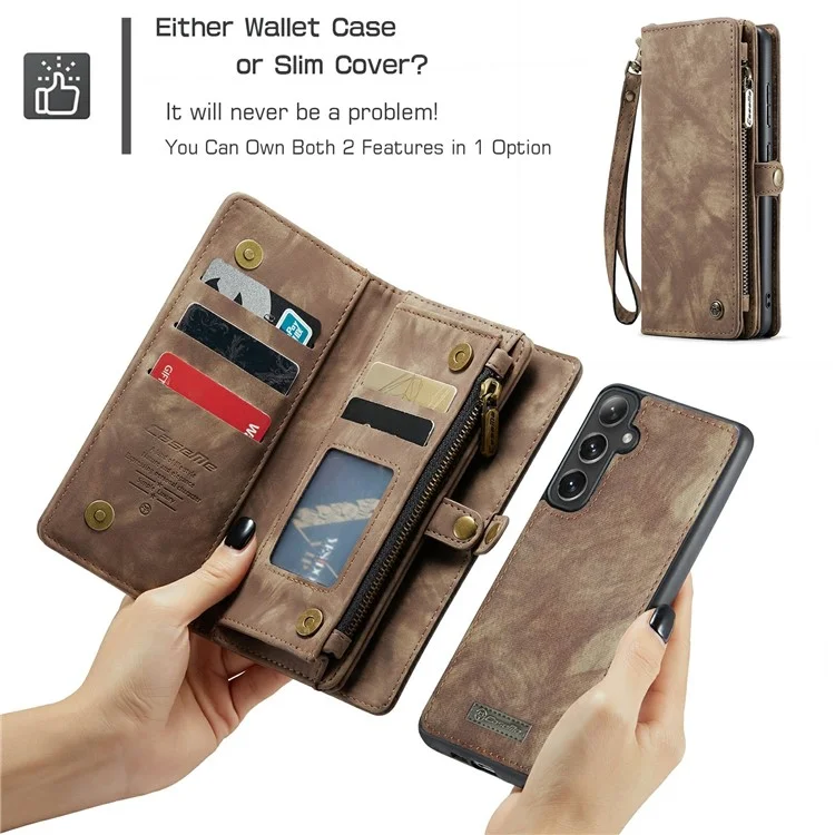 For Samsung Galaxy S24+ Phone Cases CASEME Leather Cover with Detachable Wallet and Strap - Brown