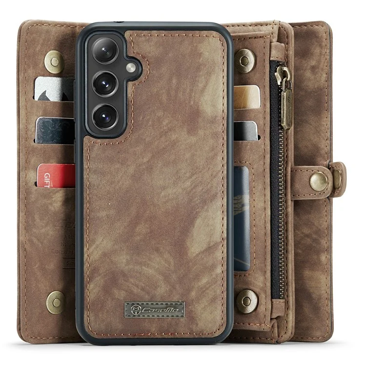 For Samsung Galaxy S24+ Phone Cases CASEME Leather Cover with Detachable Wallet and Strap - Brown