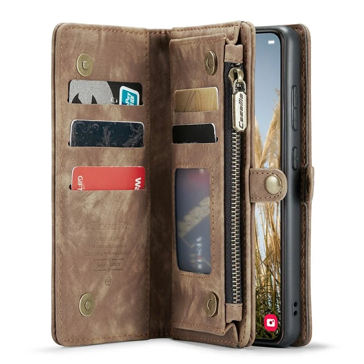 For Samsung Galaxy S24+ Phone Cases CASEME Leather Cover with Detachable Wallet and Strap - Brown