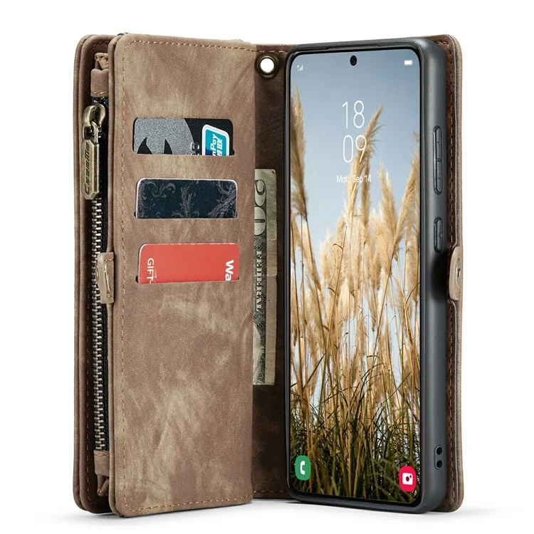 For Samsung Galaxy S24+ Phone Cases CASEME Leather Cover with Detachable Wallet and Strap - Brown