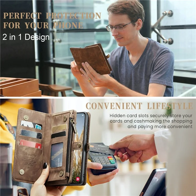 For Samsung Galaxy S24+ Phone Cases CASEME Leather Cover with Detachable Wallet and Strap - Brown