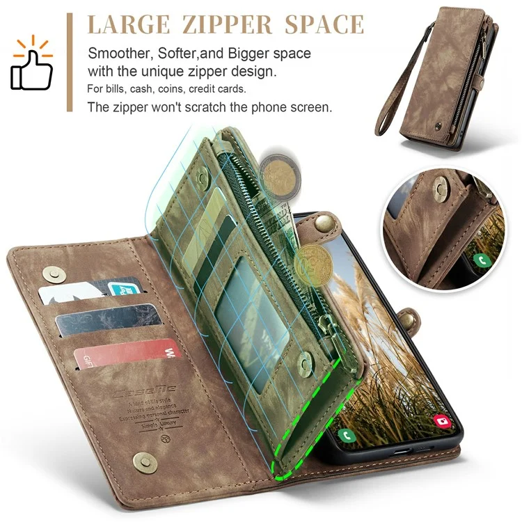 For Samsung Galaxy S24+ Phone Cases CASEME Leather Cover with Detachable Wallet and Strap - Brown