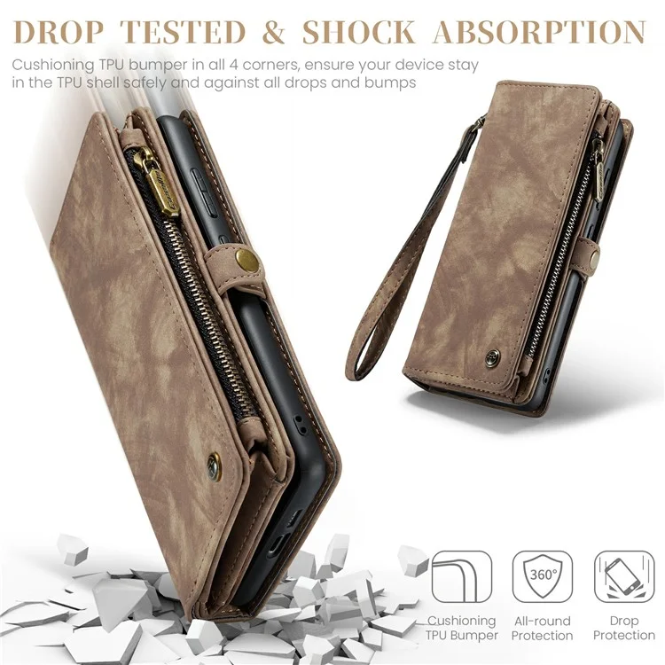 For Samsung Galaxy S24+ Phone Cases CASEME Leather Cover with Detachable Wallet and Strap - Brown