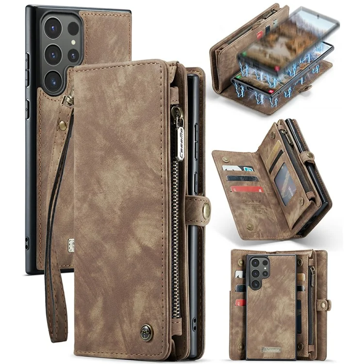 CASEME 008 Series для Samsung Galaxy S24 Ultra Кожаный чехол Съемный бумажник Чехол для телефона - Brown