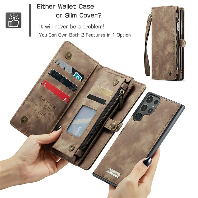 CASEME 008 Series для Samsung Galaxy S24 Ultra Кожаный чехол Съемный бумажник Чехол для телефона - Brown