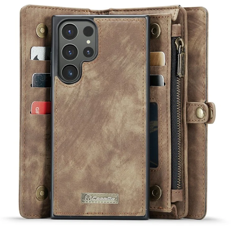 CASEME 008 Series для Samsung Galaxy S24 Ultra Кожаный чехол Съемный бумажник Чехол для телефона - Brown