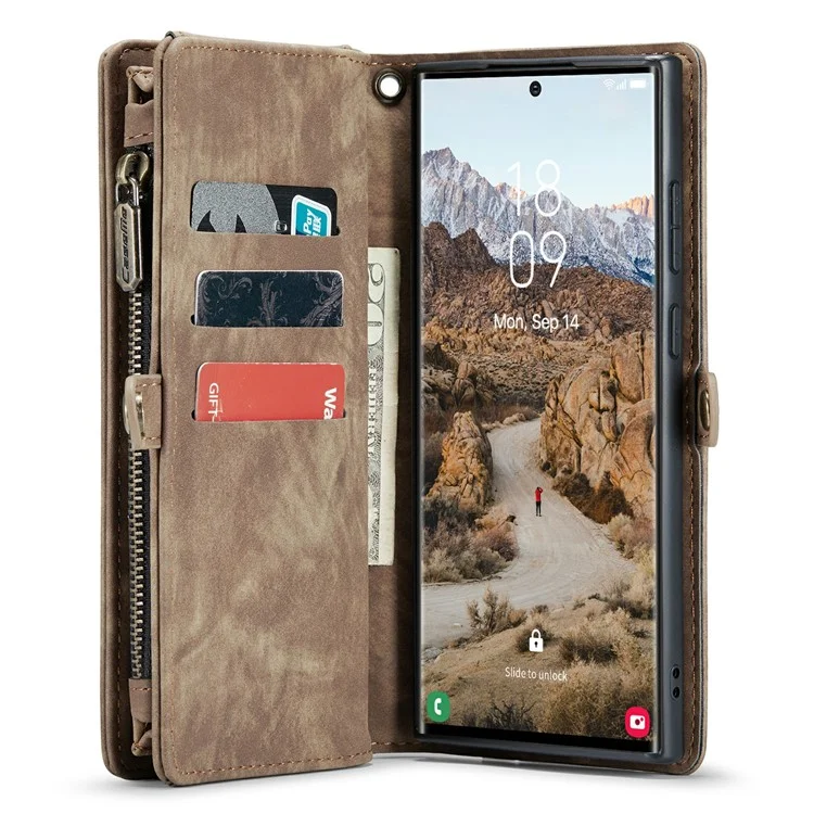 CASEME 008 Series для Samsung Galaxy S24 Ultra Кожаный чехол Съемный бумажник Чехол для телефона - Brown