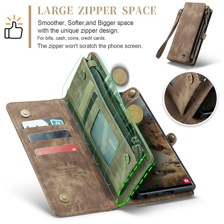 CASEME 008 Series для Samsung Galaxy S24 Ultra Кожаный чехол Съемный бумажник Чехол для телефона - Brown