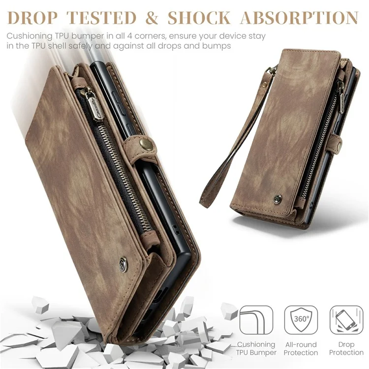 CASEME 008 Series для Samsung Galaxy S24 Ultra Кожаный чехол Съемный бумажник Чехол для телефона - Brown