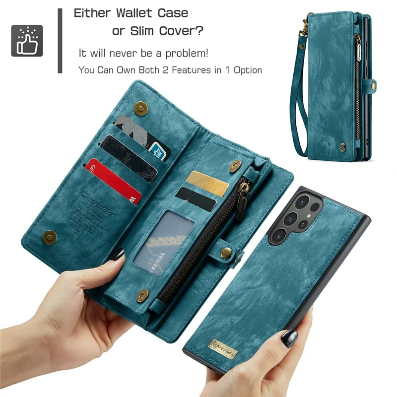 For Samsung Galaxy S24 Ultra Phone Cases CASEME 008 Leather Cover with Detachable Wallet and Strap - Blue
