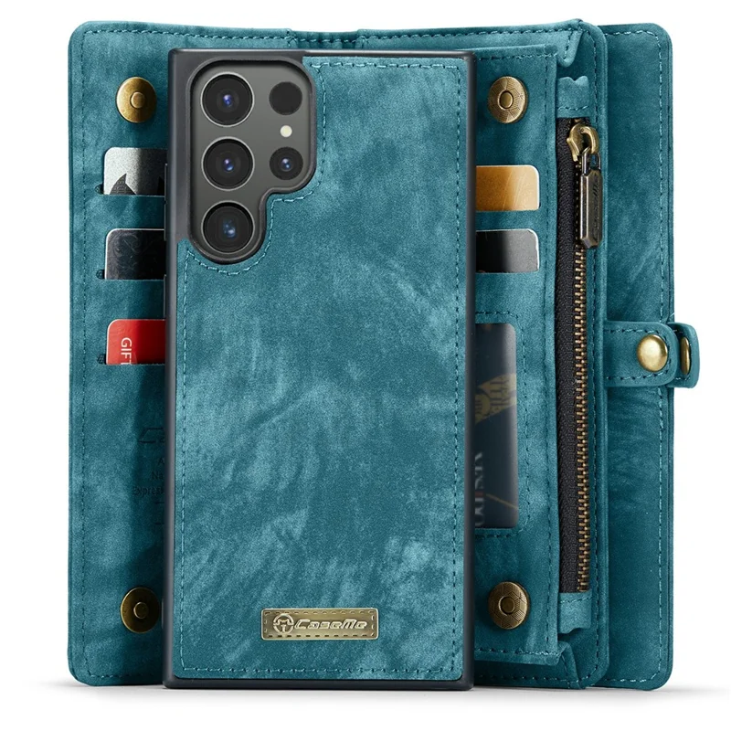 For Samsung Galaxy S24 Ultra Phone Cases CASEME 008 Leather Cover with Detachable Wallet and Strap - Blue