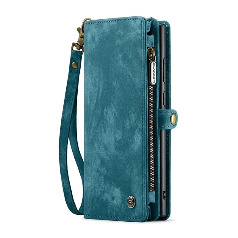 For Samsung Galaxy S24 Ultra Phone Cases CASEME 008 Leather Cover with Detachable Wallet and Strap - Blue