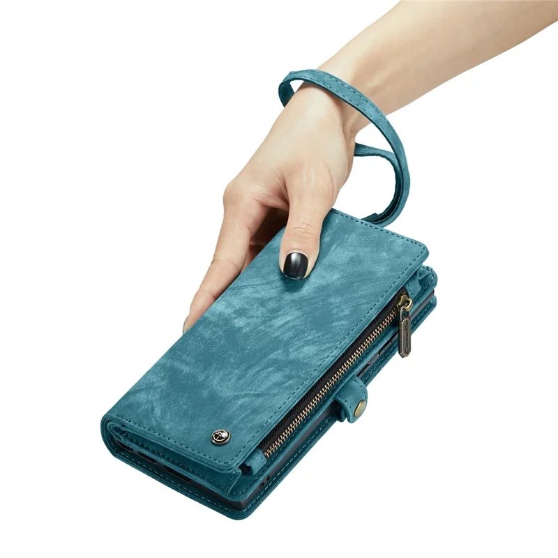 For Samsung Galaxy S24 Ultra Phone Cases CASEME 008 Leather Cover with Detachable Wallet and Strap - Blue