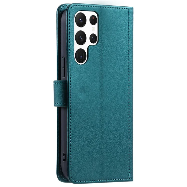 For Samsung Galaxy S24 Ultra Case PU Leather+TPU Smart Phone Cover with Shoulder Strap - Green